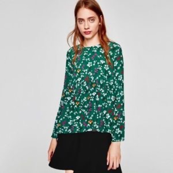 Green with flowers frill Zara blouse - Picture 1 of 7
